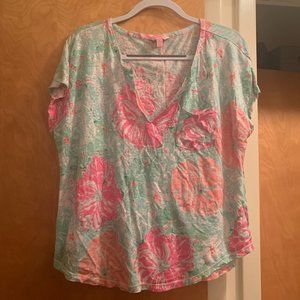 Lilly Pulitzer Duval Tee Blue Beach Walk XL EEUC